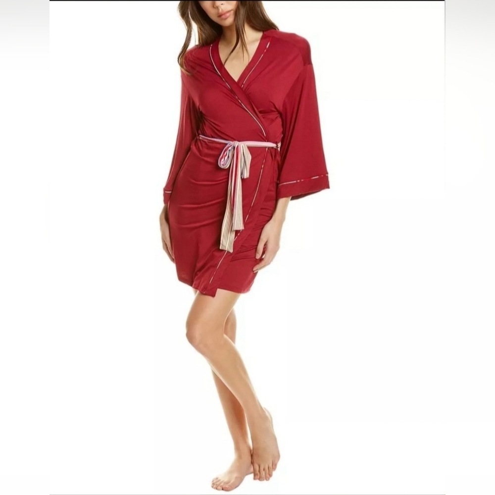 NWT Hale Bob Bamboo Red Burgundy Kimono Robe Medium